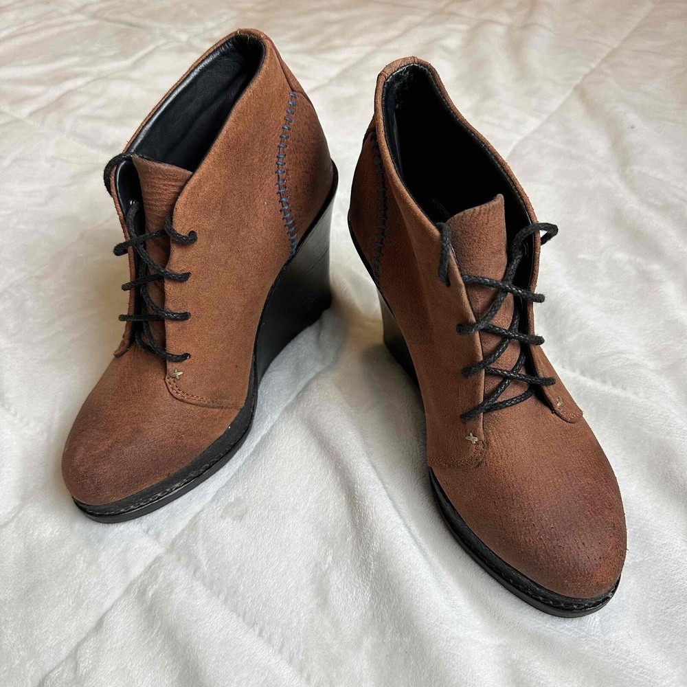 Rag & Bone Brown Suede Lace Up Wedge Ankle Boots Womens Size 7 US